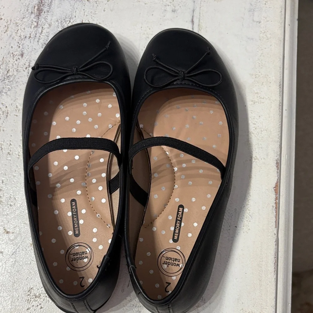 Wonder Nation Black ballet‎ flats Kids Dress Shoes Size 2 Girls